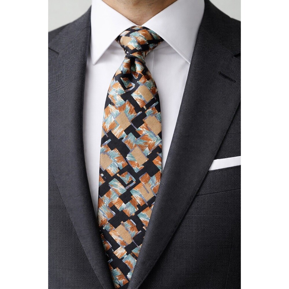 Tie 70s 80s 90s Y2K Mens Austin Grey Toupe Blue Black Brown silk 4 Wide 58 Long